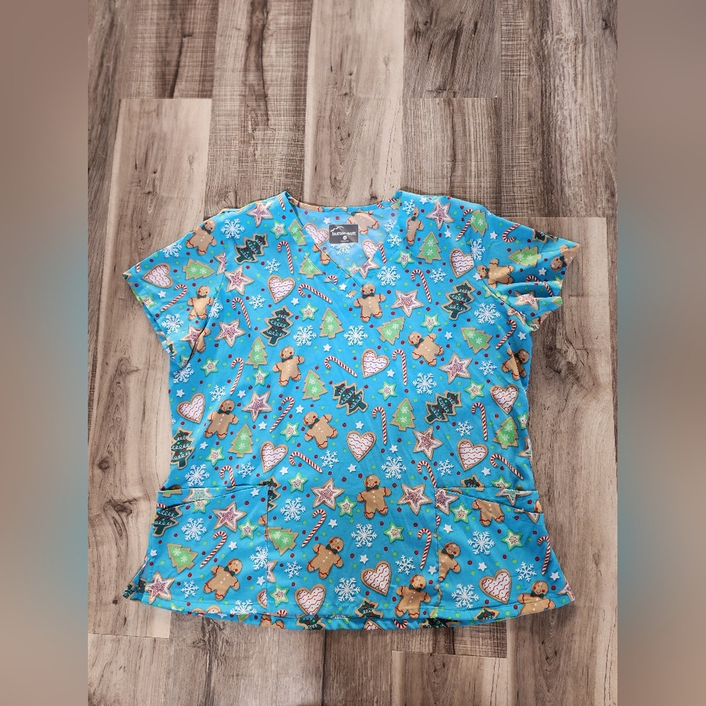Blue Gingerbread Print Women's Top